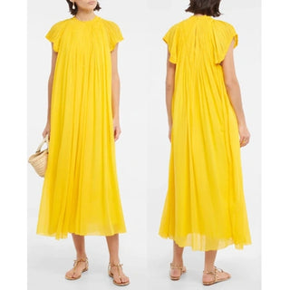 Chloe Flutter Sleeve Pleated Virgin Wool Midi Dress Truly Yellow Women's 36 / 4