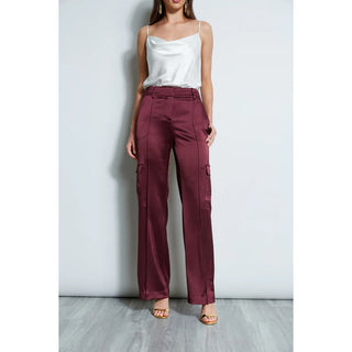 Elie Tahari Satin Pintuck High Waisted Cargo Pants Cordovan Women's Size US 8