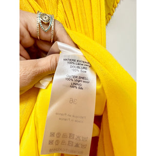 Chloe Flutter Sleeve Pleated Virgin Wool Midi Dress Truly Yellow Women's 36 / 4
