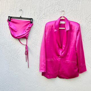 Nonchalant Label Cassica Crop Top & Lanie Blazer Set Hot Pink Women's Size XS