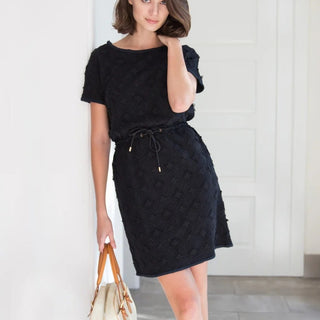 Louis Vuitton Monogram Embroidered Short Sleeve Shift Mini Dress Black Women's 4