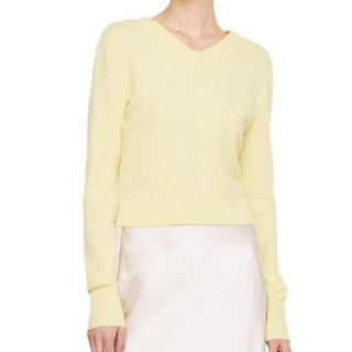 NWT Vince Wool Blend Long Sleeve V-Neck Cropped Pullover Sweater Neon Yellow XS