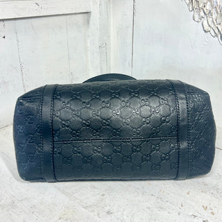 Gucci Guccissima Embossed Leather Flat Top Handle Tote Bag Black