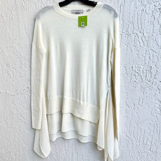 Allsaints Long Sleeve Knit Libby Contrast Hem Sweater Cream Women's Size Small