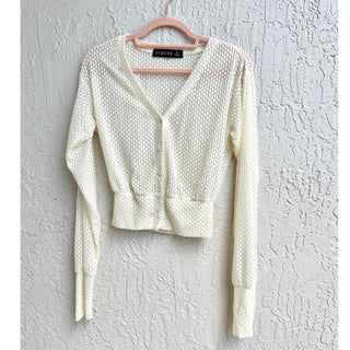 NWOT Lioness Ghauri Long Sleeve V-Neck Button Down Knit Coverup Top Cream XS