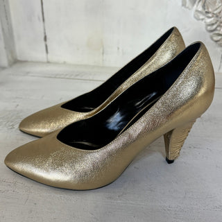 Celine Metallic Leather Pointed Toe Creased Heel Pump Gold Women's 36.5 US 6