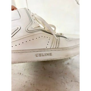 Celine CT-01 Z Leather Trainer High Top Sneakers Optic White Women's Size 36/5.5