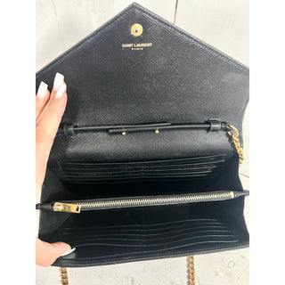 YSL Yves Saint Laurent Cassandre Leather Envelope Crossbody Bag With Chain Strap