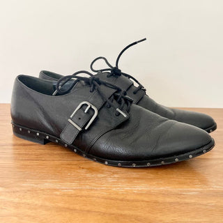 Via Spiga Buckle Pointed Stud Lace up 'Ladonna' Loafers Black Womens Size US 9