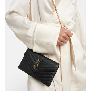 YSL Yves Saint Laurent Cassandre Leather Envelope Crossbody Bag With Chain Strap