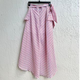 NWT Fanco Coral Stripe High Low Hem Ruffle Maxi Skirt Tie Waist Red Womens Small