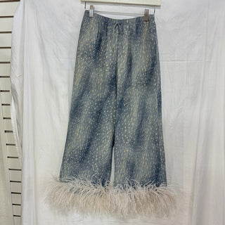 Adriana Degreas High Rise Feather Straight Crop Trousers Stone Blue Women's S