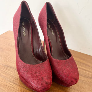 Sergio Rossi Embossed Platform Stiletto Heels Shoes Burgundy Women's Size 37 / 7