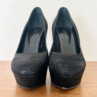 Sergio Rossi Uptown Embossed Platform Stiletto Shoes Black Women's Size 37 / 7