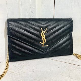 YSL Yves Saint Laurent Cassandre Leather Envelope Crossbody Bag With Chain Strap
