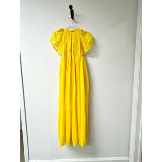 Chloe Flutter Sleeve Pleated Virgin Wool Midi Dress Truly Yellow Women's 36 / 4