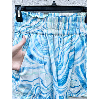 Suboo Psychedelic Agate Print Shirt & Elastic Waist Shorts Set Blue Womens Small