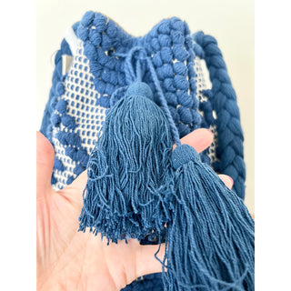 NWT Guadalupe Women's Crochet Tassel Bucket Crossbody Bag Blue