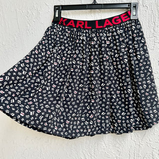 Karl Lagerfeld Pleated Printed Pull On Mini Skirt Black Kid's Size 14