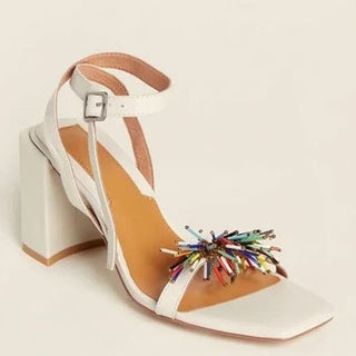 Jaggar The Label Essential Beaded Block Heel Sandal Ivory Women's Size 36 / 5.5