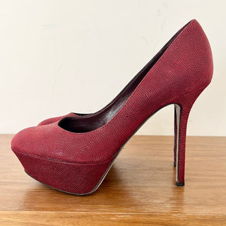 Sergio Rossi Embossed Platform Stiletto Heels Shoes Burgundy Women's Size 37 / 7