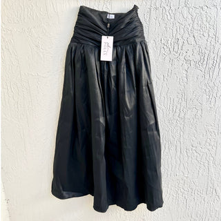 NWT Oh Polly Daphne Woven Twill Voluminous Maxi Skirt Jet Black Women's Size 2