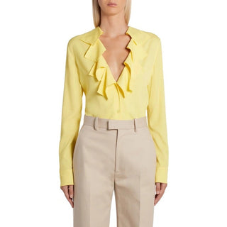 Bottega Veneta Long Sleeve Ruffle-Collar Button-Down Blouse Yellow Women 36 / 0