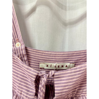 Xirena Striped Sleeveless Pleated Tie Front Midi Dress Purple/Pink Womens Medium