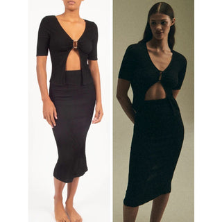 NWT Anemos Ribbed Short Sleeve Tortoise Top & Midi Skirt Set Black Women's XS