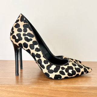 Michael Kors Dyed Hair Cow Fur Leather Pump Shoes Black Cream Women's Size 9.5