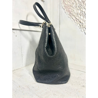 Gucci Guccissima Embossed Leather Flat Top Handle Tote Bag Black