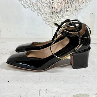 Valentino Garavani Tan-Go Patent-Leather Ankle Strap Pumps Black Women's 40/9.5