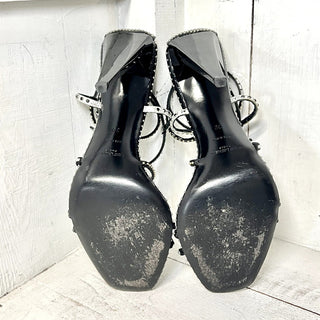 Saint Laurent Leather Crystal Embellished Cone Heel Strappy Sandals Black 39/8.5