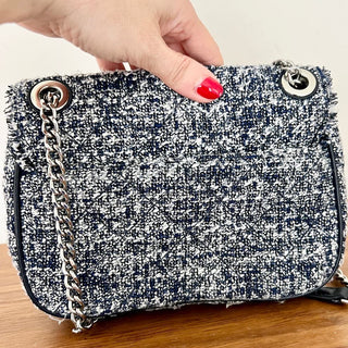 Michael Kors Tweed Quilted Chain Shoulder Bag Admiral White Blue Women's