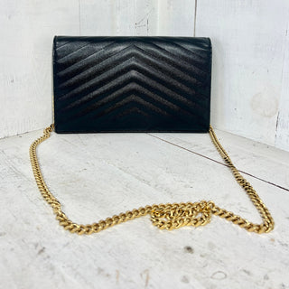 YSL Yves Saint Laurent Cassandre Leather Envelope Crossbody Bag With Chain Strap