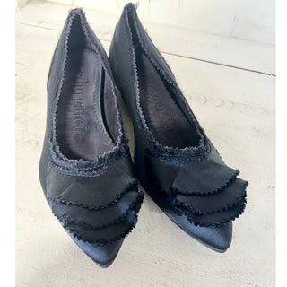 NWT Pedro Garcia Albany Satin Slip On Pointed Toe Ballet Flats Navy Women's 38
