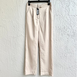 NWT Boohoo Marl High Waisted Wide Leg Tailored Trouser Pants Stone Women's US 4