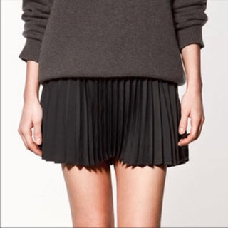 NWT Zara Pull On High Waisted Pleated A-Line Mini Skirt Black Women's Size XS