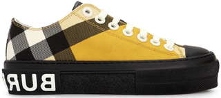 Burberry Jack Logo Print Check Low Top Sneakers Yellow/Black Women's Size EU 37