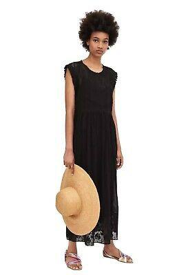 NWT Zara Sleeveless Embroidered Lace Midi Dress with Slip Black Women's Size S