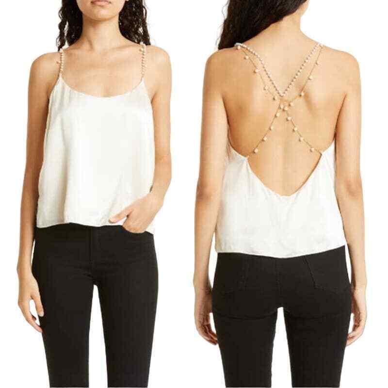 Cami NYC Renata Imitation Pearl Strap 100 Silk Camisole Top Cream