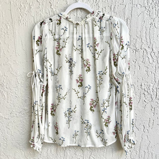 For Love & Lemons Silk Blend Floral Long Sleeve Peasant Blouse White Size XS / S