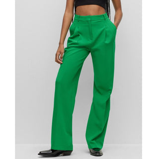 Cmindov High Rise Pleated Leather Wide Leg Trouser Pants Green Women's Small