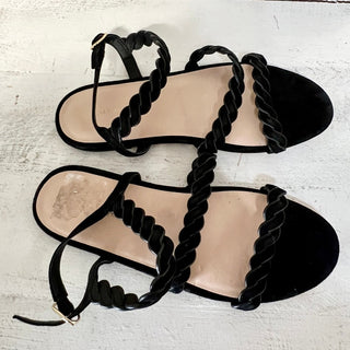 NWOT Stuart Weitzman Twistie Braided Strap Suede Flat Sandals Black Women's 7