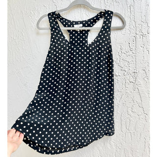 Joie Sleeveless Polka Dot Silk Racerback Tank Top Black White Women's Size XS