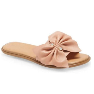 BCBGeneration Leather Eleni Knotted Bow Slide Flat Sandals Pink Women's Size 7.5