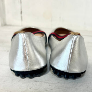 NWT Gucci Bayadere Bee Leather Slip On Ballerina Flat Shoes Silver Women's 38