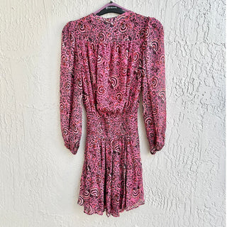 A.L.C Sari Silk Floral Long Sleeve V-Neck Mini Flowy Dress Pink/Black Women Sz 2