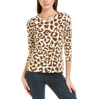 J.Mclaughlin Animal Print Catalina Cloth Signature Top White Brown Womens Medium