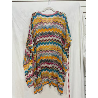 NWOT Missoni Mare Zigzag Striped Crochet-Knit Coverup Tunic Kaftan Pink Womens S